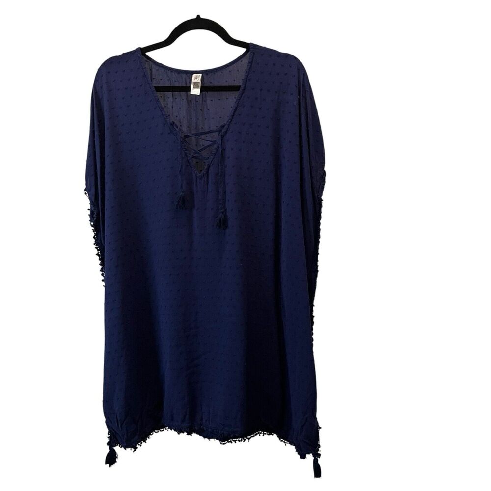 Pour Moi Navy Blue Swiss Dot Swim Cover Up Beach Pool Womens Size 10 OS Oversize